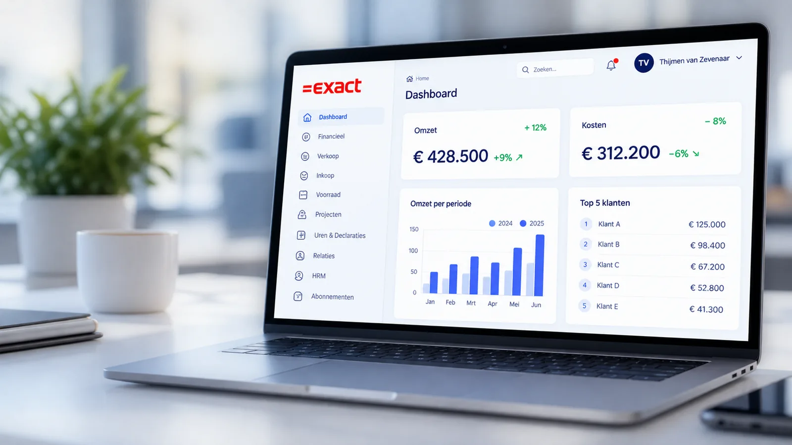 Modern laptop with Exact dashboard